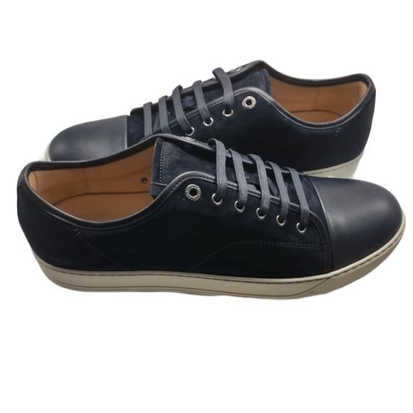 Lanvin Mens Sneakers DBB1 Navy Suede & Leather Cap Toe Low Top - Size 12 - Picture 1 of 14